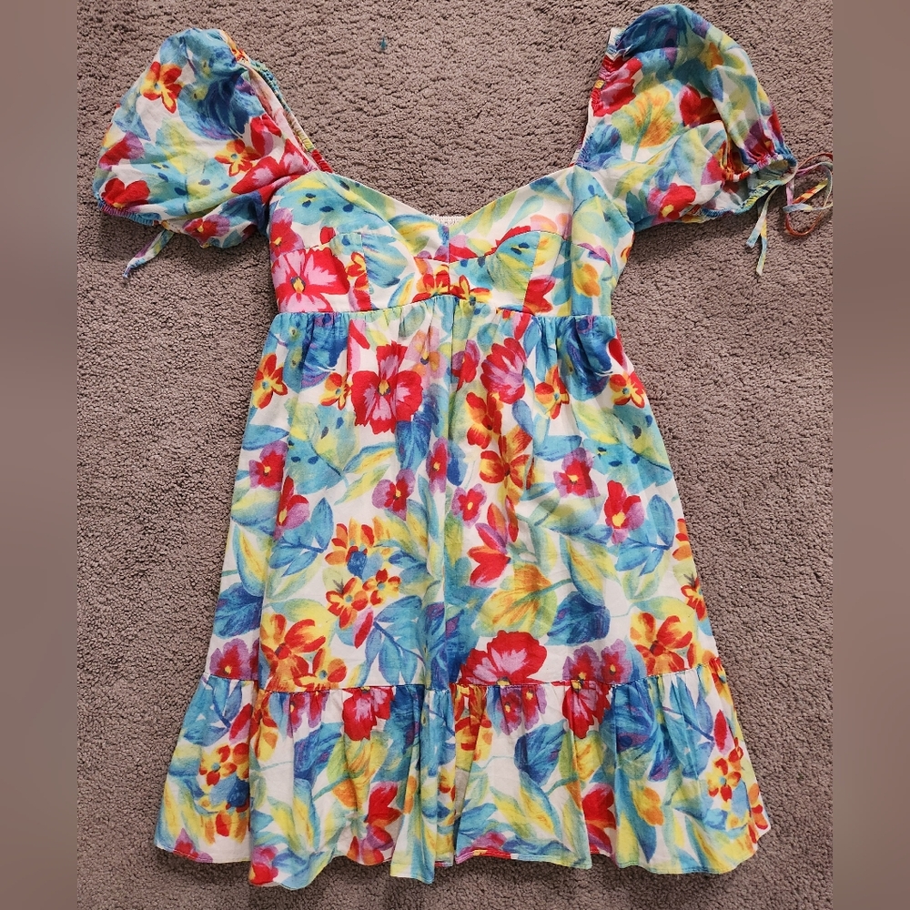 Amanda Uprichard Sicily Floral Dress with Puff Sleeves